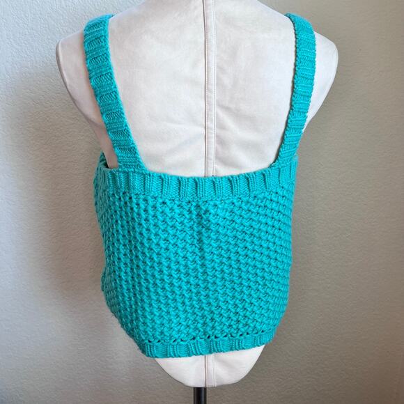 ASOS Design CURVE Crochet knitted cami waffle stitch teal womens Large crop top - Picture 3 of 6